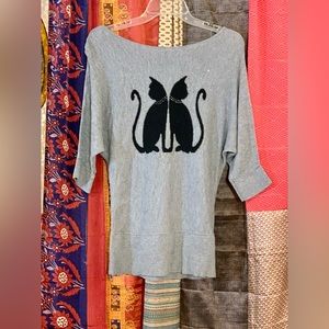 White House Black Market off shoulder cat Grey sweater M rhinestones